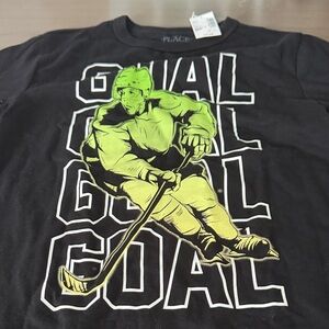The Children's Place Black Short-Sleeve Hockey Graphic Tee with Neon Green Print
